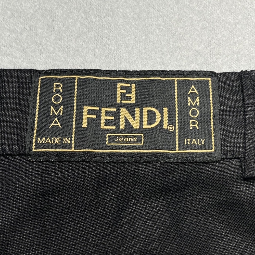 Fendi Roma Amor Black Cotton Linen Wide Leg Trousers Jeans Italy Womens 30 IT 44
